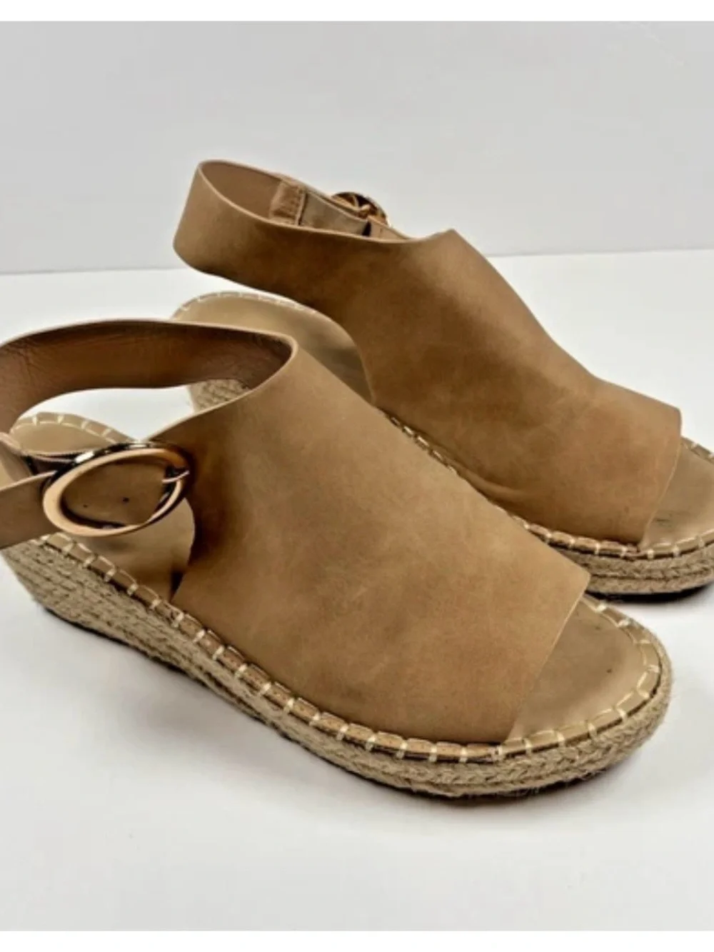 Catherine Malandrino Espadrille Wedge Sandals 9.5 Tan Suede Open Toe Slingback